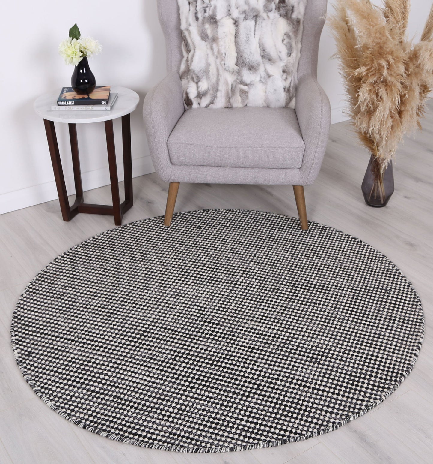 Nordic | Reversible Wool Round Rug - Charcoal