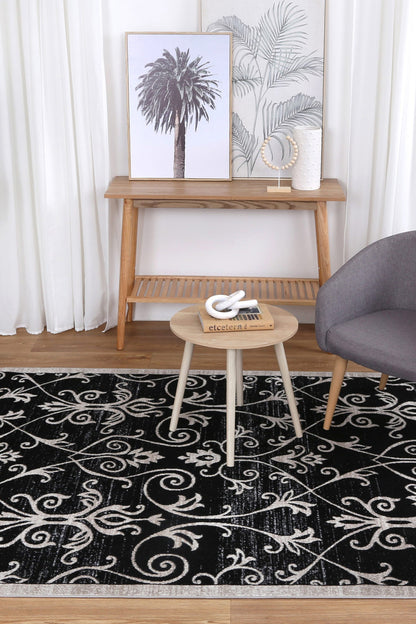 Oporto | Rizhao Contemporary Rug - Black & Cream