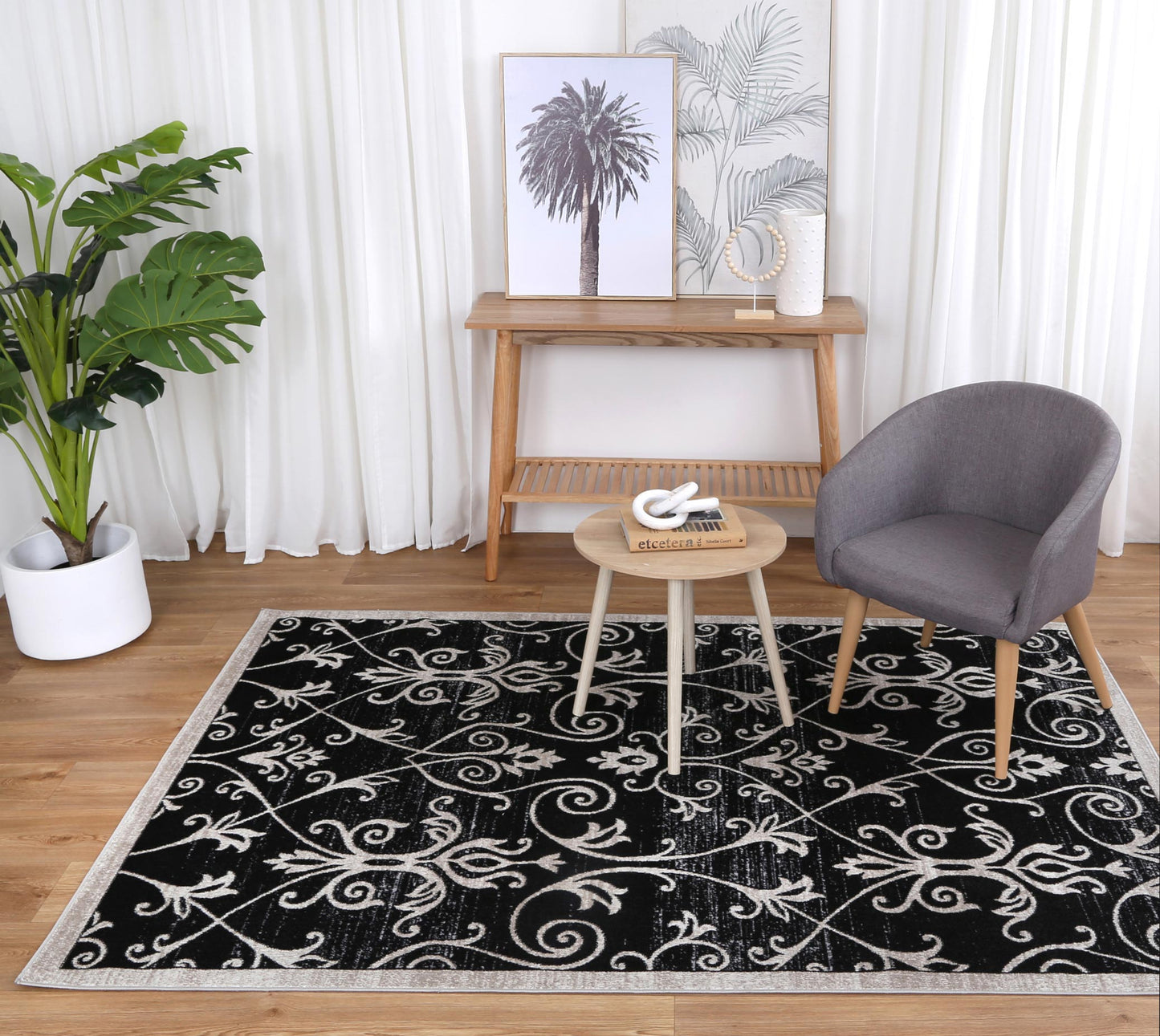 Oporto | Rizhao Contemporary Rug - Black & Cream