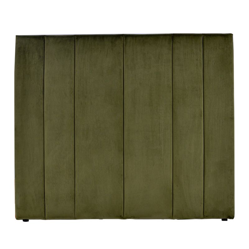 Green upholstered headboard with a striped pattern on a white background