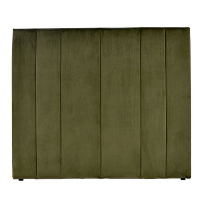Green upholstered headboard with a striped pattern on a white background