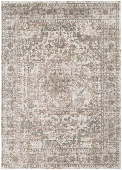 Solenne Cream & Olive Distressed Medallion Vintage Rug - S600