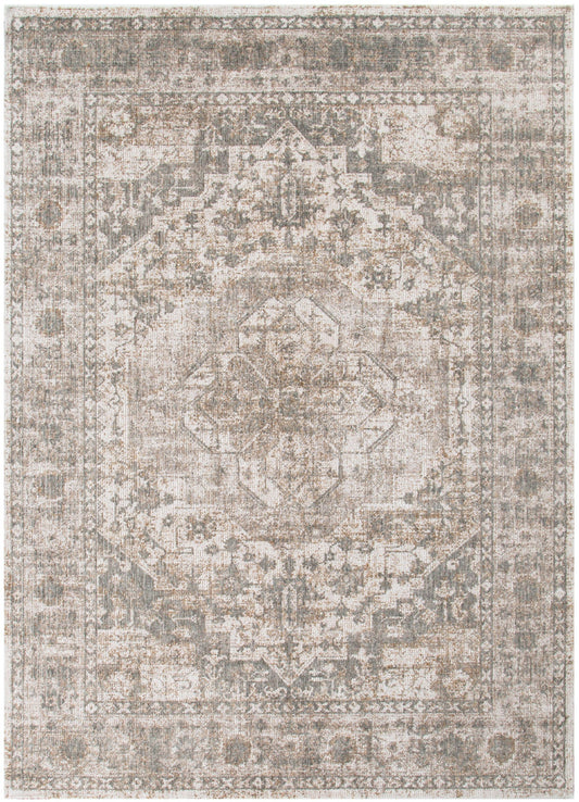 Solenne Cream & Olive Distressed Medallion Vintage Rug - S600