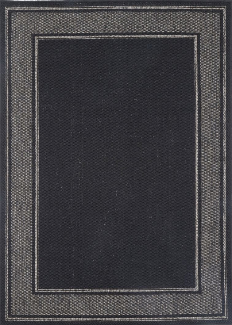 Sisalo | Bordered Line Pattern Rug - Black