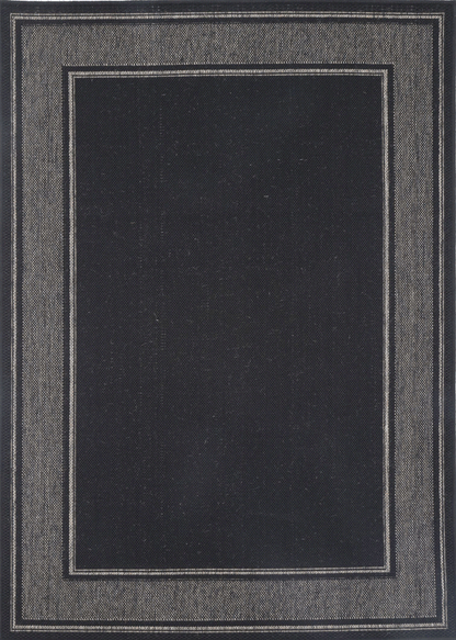 Sisalo | Bordered Line Pattern Rug - Black