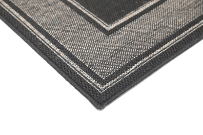 Sisalo | Bordered Line Pattern Rug - Black