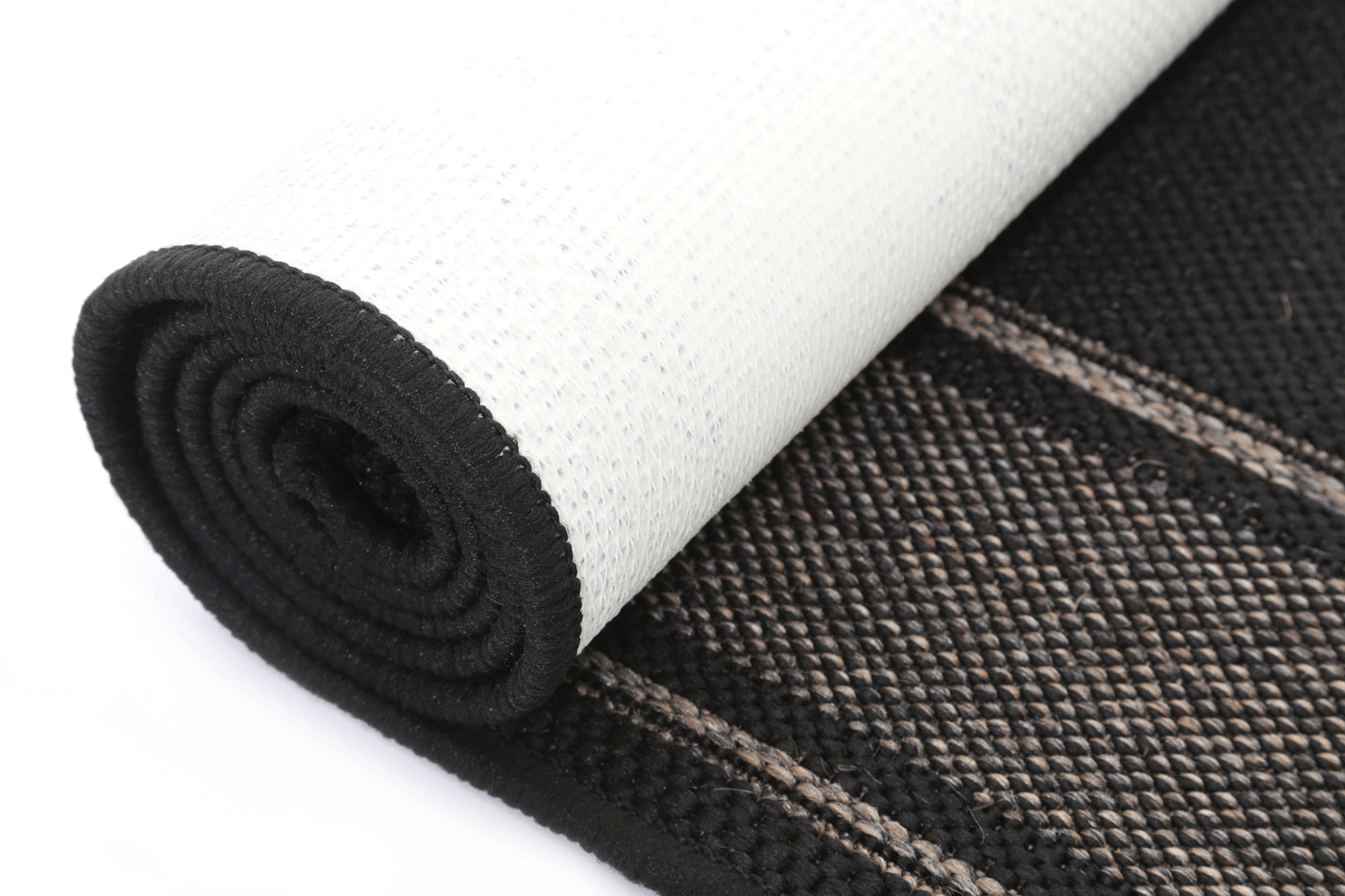 Sisalo | Bordered Line Pattern Rug - Black