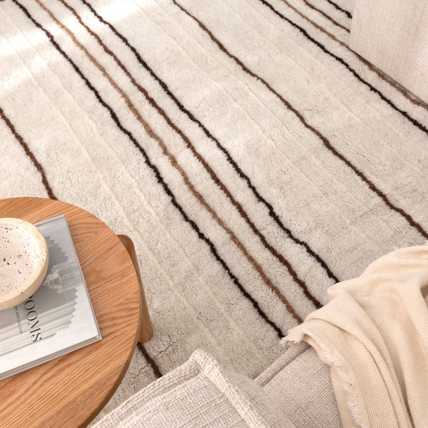 Highlands Beige Stripe Washable Wool Rug