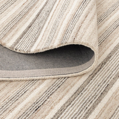 Praia Multi Stripe Beige Grey Wool Rug