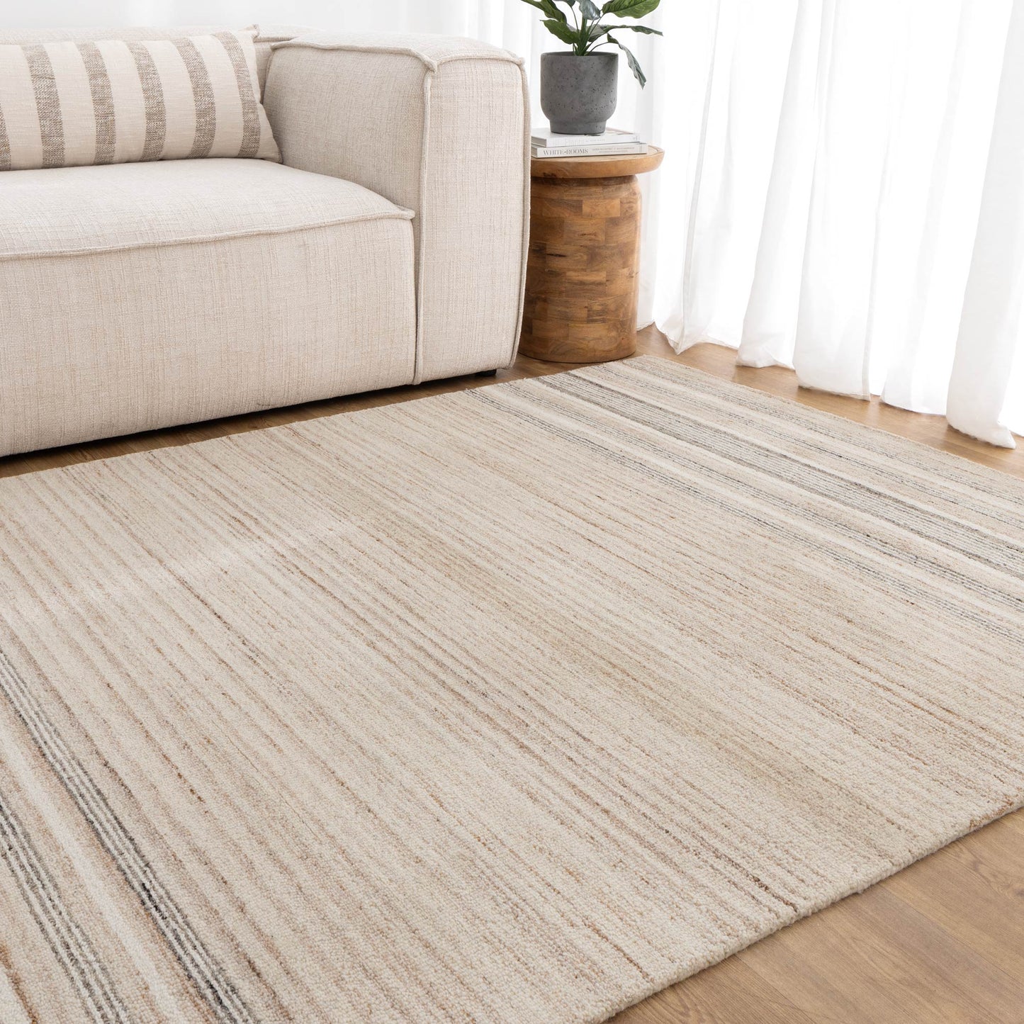 Praia Multi Stripe Beige Grey Wool Rug