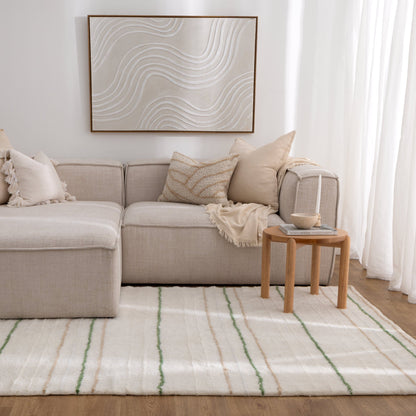Highlands Olive Stripe Washable Wool Rug