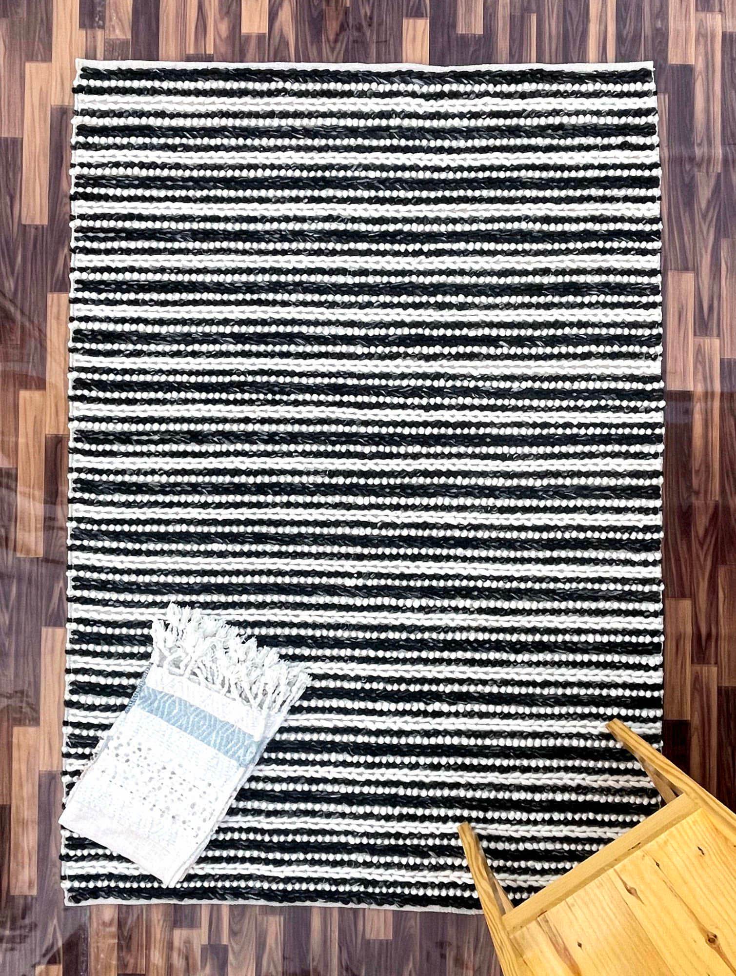 Saanvi | Stripe Wool Rug Carbon - Mirra Interiors
