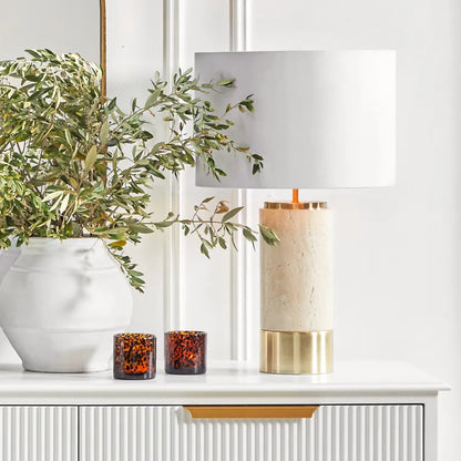 Pablo | Travertine Table Lamp - Natural (White Shade)