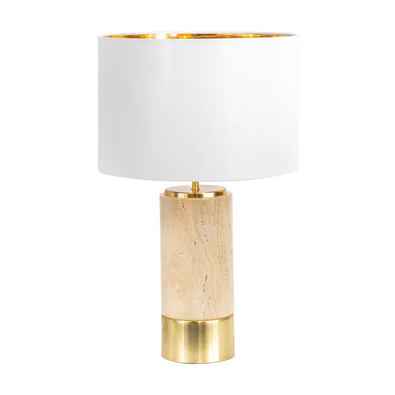 Pablo | Travertine Table Lamp - Natural (White Shade)