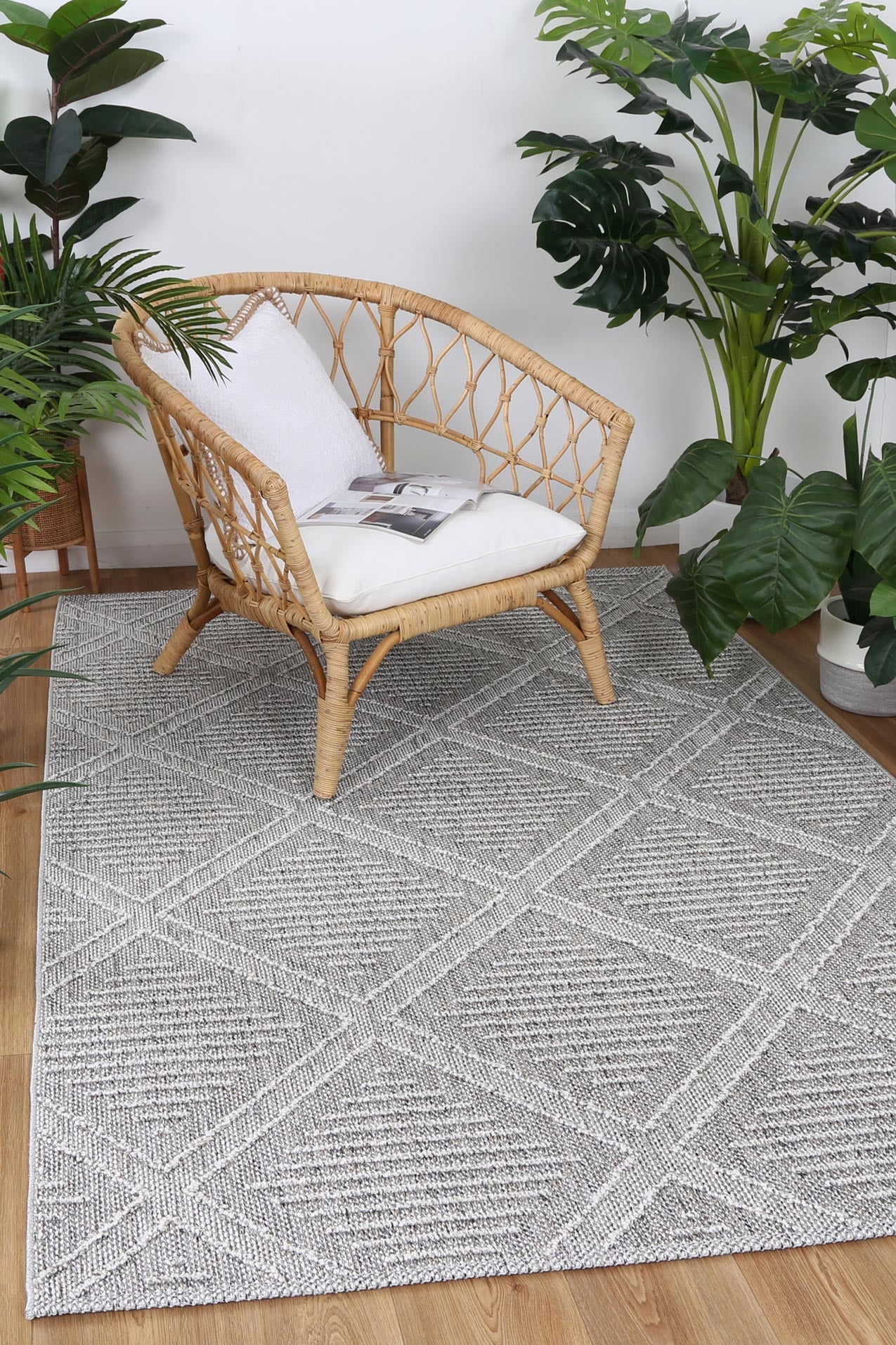 Vanuatu | Vouza Geometric Flatweave Rug - Grey