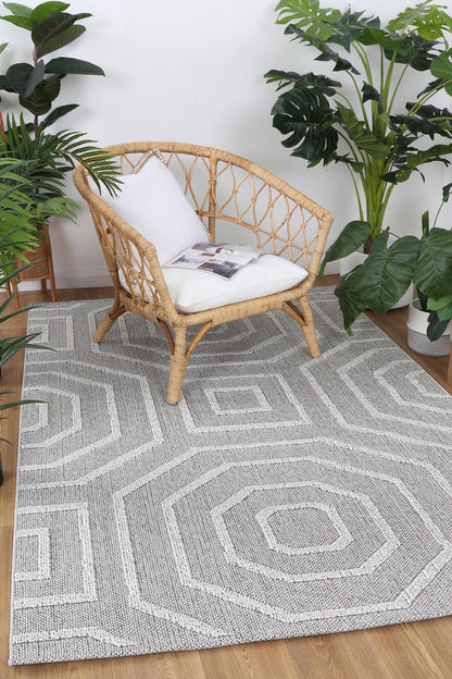 Vanuatu | Suri Geometric Flatweave Rug - Ash Grey