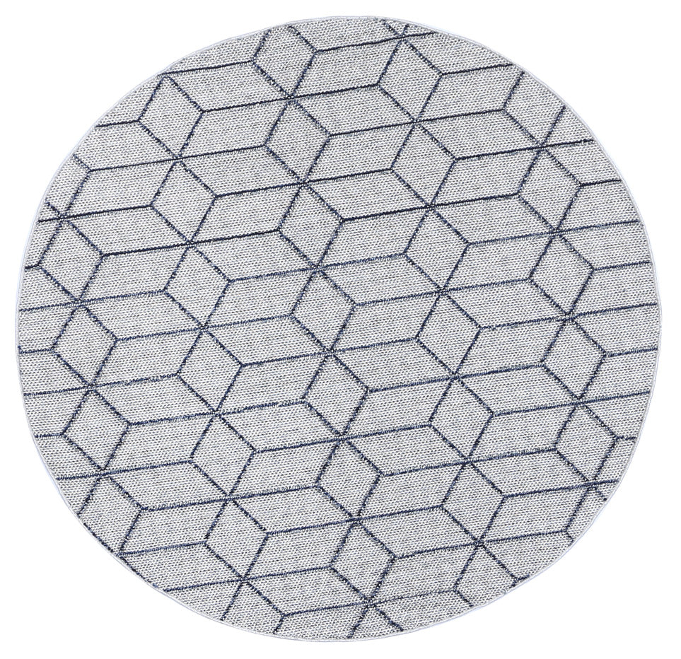 Vanuatu Greenslade | Geometric Round Flatweave Rug - Charcoal