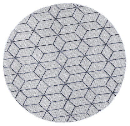 Vanuatu Greenslade | Geometric Round Flatweave Rug - Charcoal