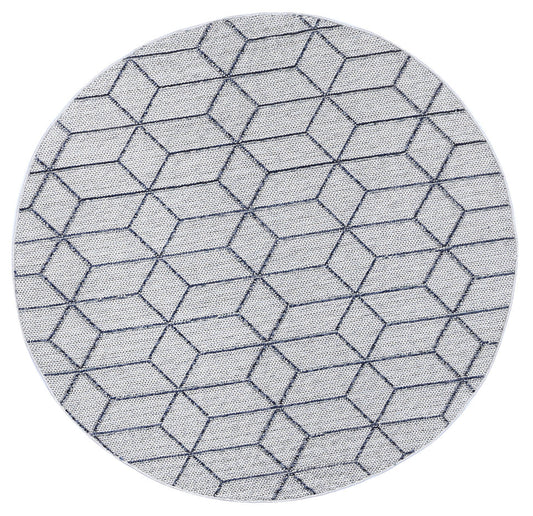 Vanuatu Greenslade | Geometric Round Flatweave Rug - Charcoal