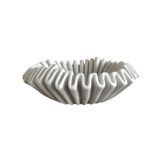 Lyra Hand Carved Marble Fluted Ruffle Bowl White | Mirra Interiors