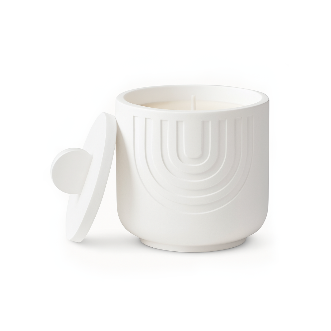 Ella | Scented Soy Wax Candle in Ceramic Pot - White Peach + Cedar