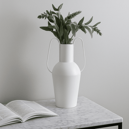Avante | Metal Handle Vase - White - Mirra Interiors