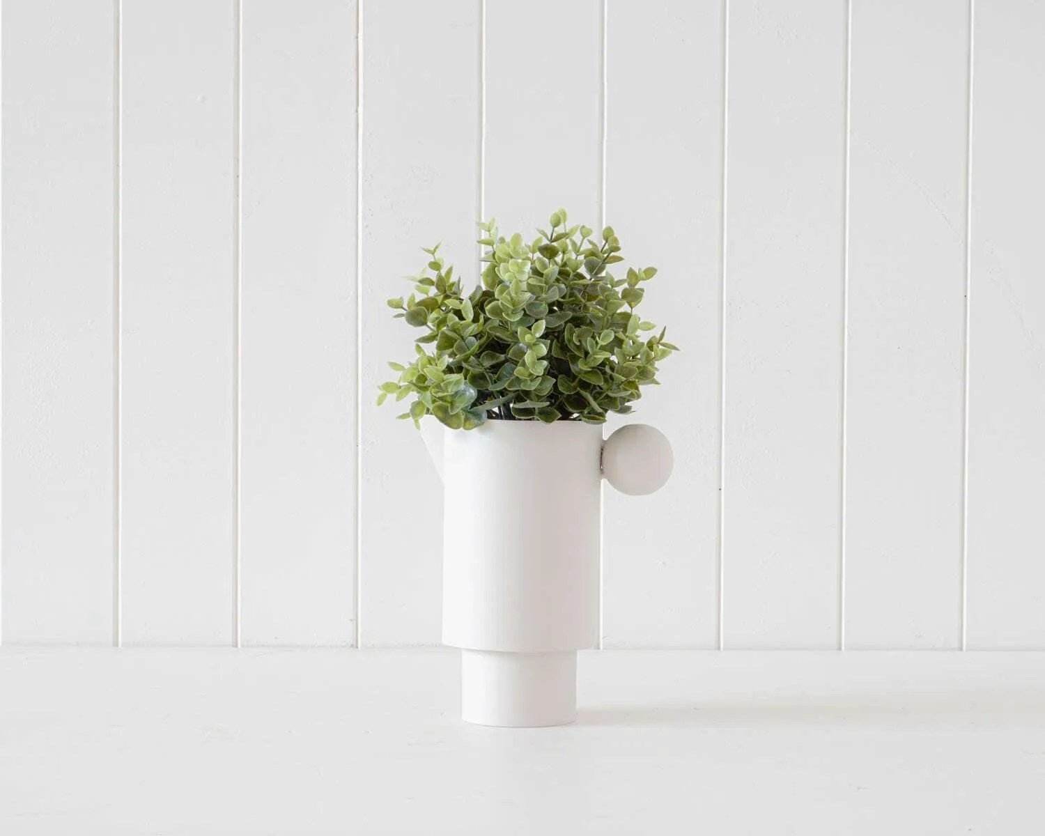 Aline | Metal Pitcher Vase White - Mirra Interiors
