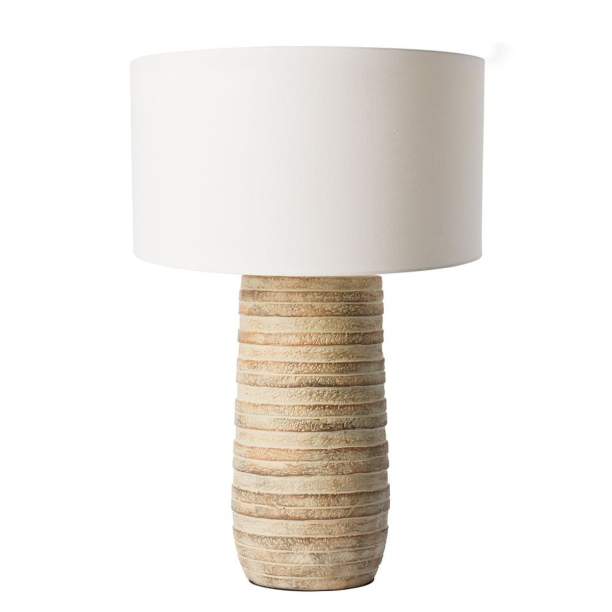 Arden textured ceramic table lamp with natural drum shade