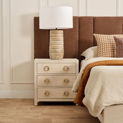 Arden ceramic lamp styled on a bedside