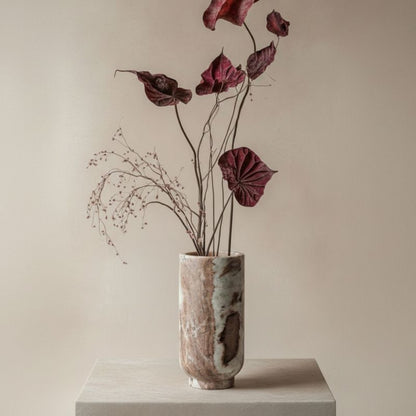 Aries Marble Vase Natural styled on console