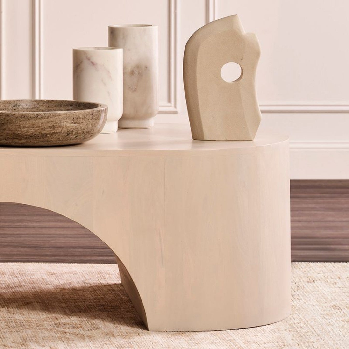 Aries Marble Vase styled on coffee table with decorative objects
