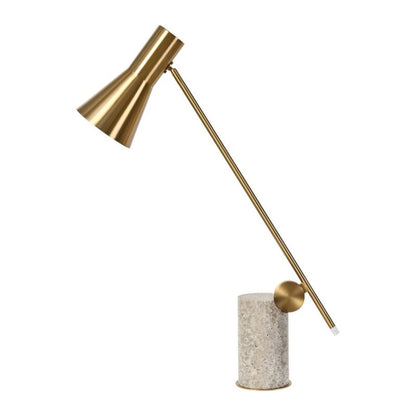 Auden brass task lamp with grey travertine base