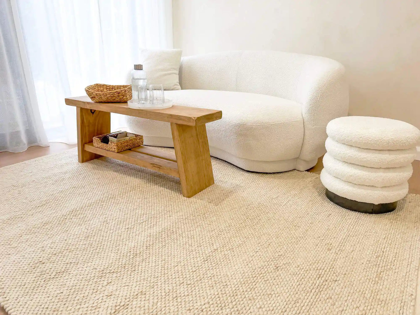 Ellis | Minimal Wool Weave Rug - Beige