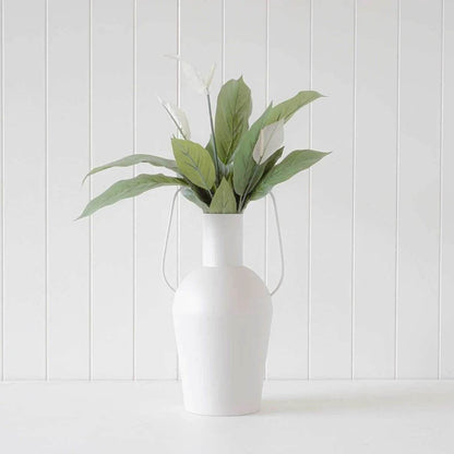 Avante | Metal Handle Vase White - Mirra Interiors