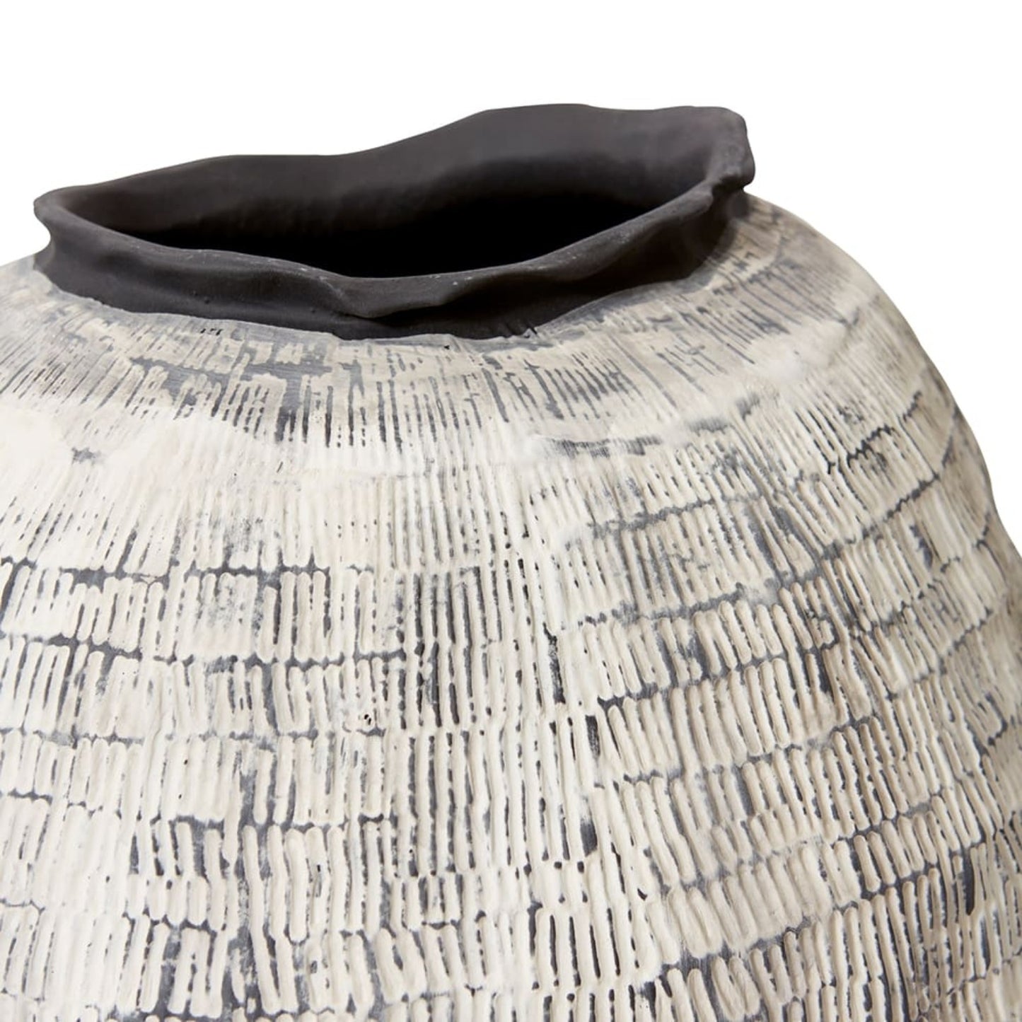 Close-up detail of the textured black and white Bastian Porcelain Vessel