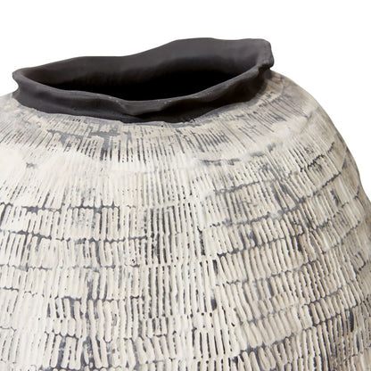 Close-up detail of the textured black and white Bastian Porcelain Vessel
