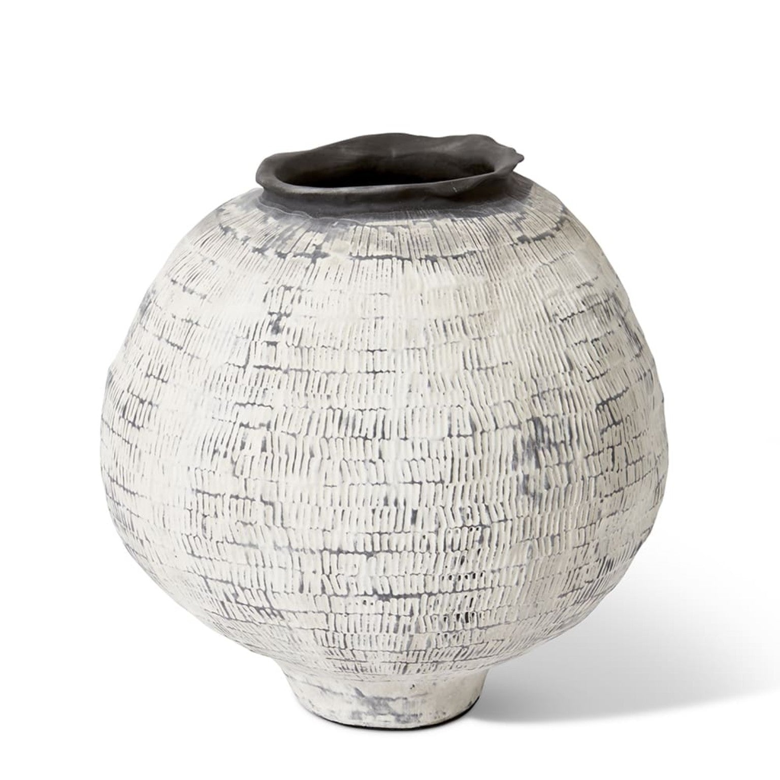 Bastian Porcelain Vessel in black and white, small round textured ceramic vessel