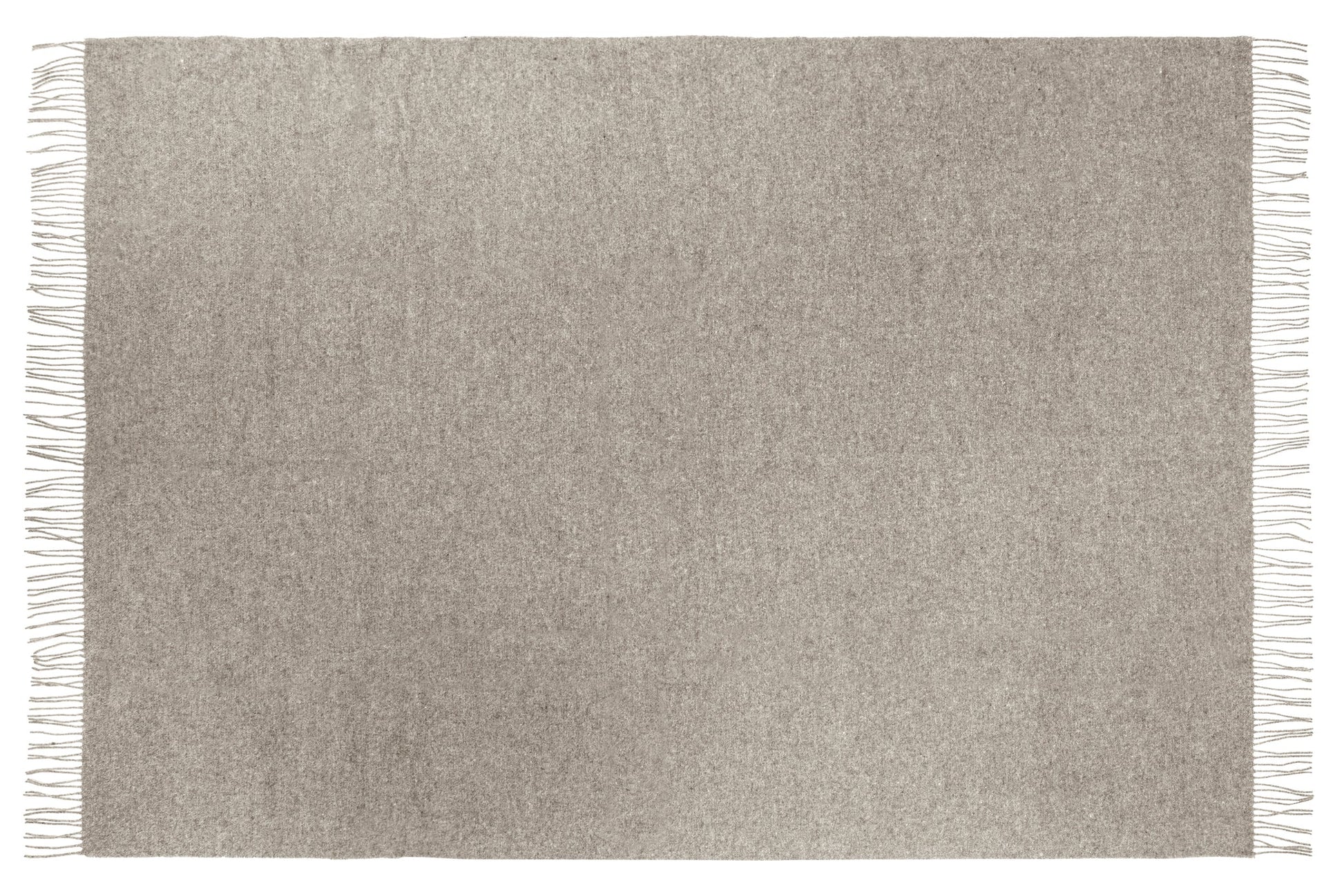 Gray woven blanket with fringes on a white background