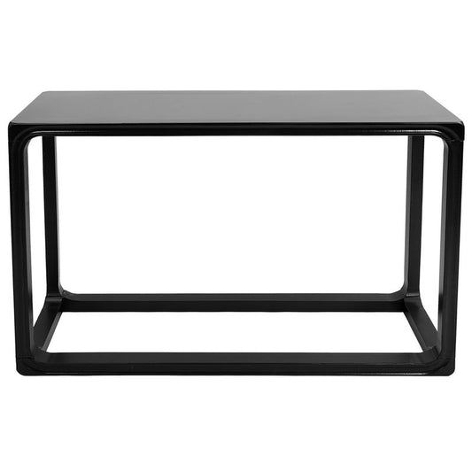 Black timber console table on a white background