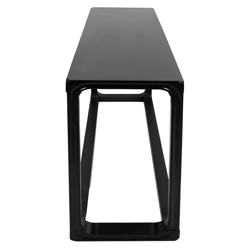 Side View of Black timber console table on a white background