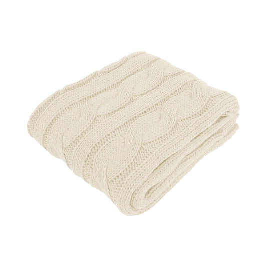 Folded cream knitted blanket on a white background | Mirra Interiors