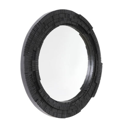 Dunbar black round wall mirror angled view