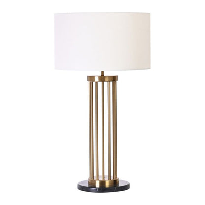 Elara brass and black marble table lamp with white drum shade