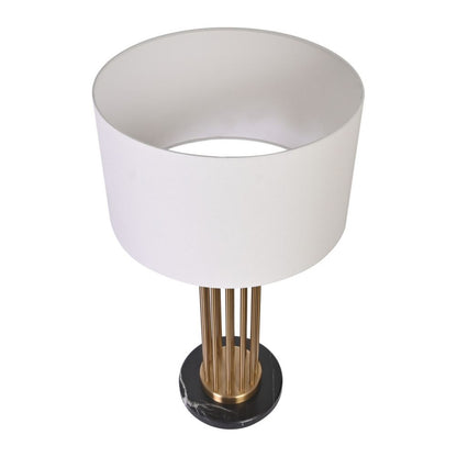 Elara table lamp top view showing white shade and black marble base