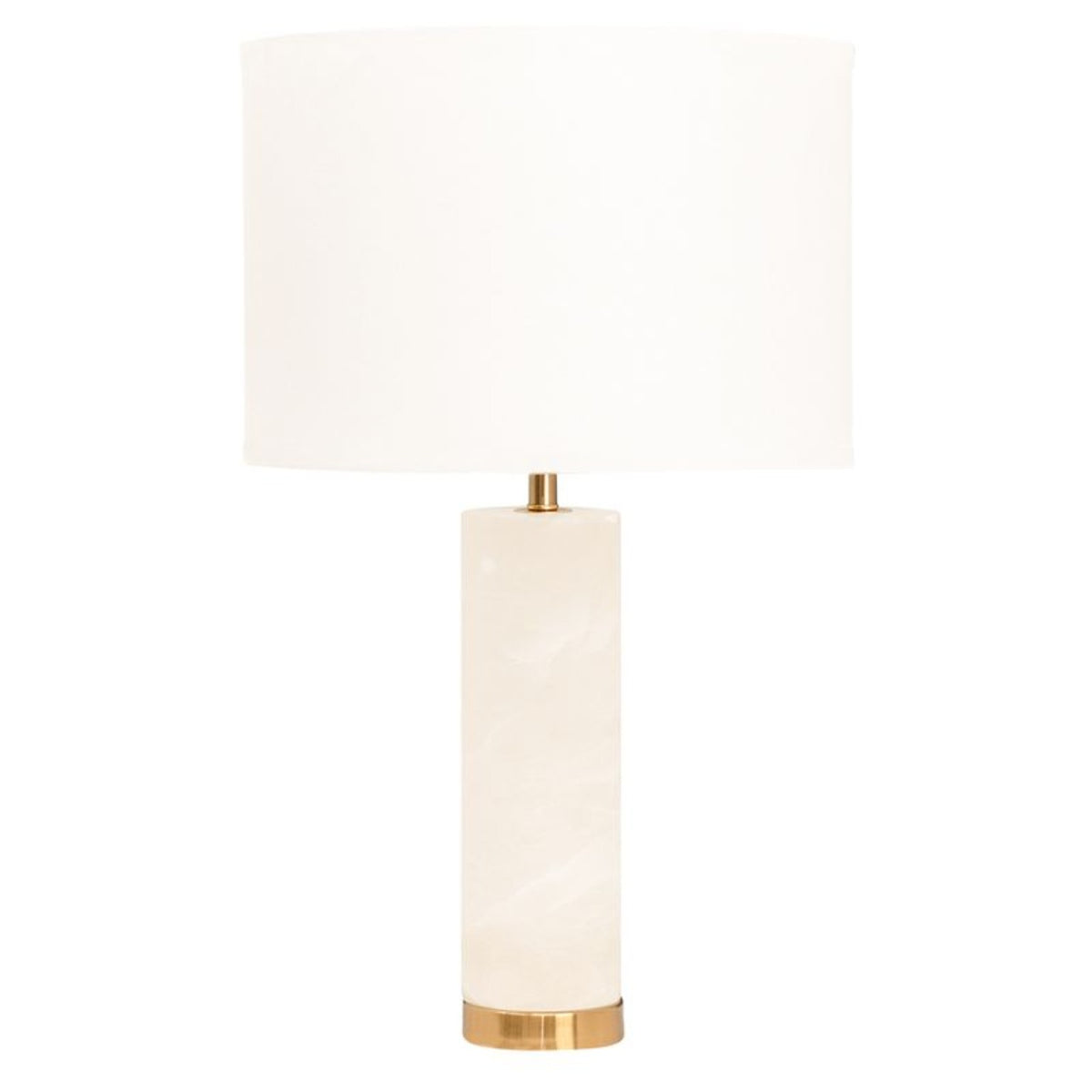 Elowen alabaster table lamp with off-white drum shade