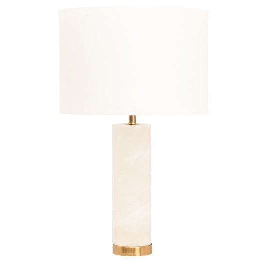 Elowen alabaster table lamp with off-white drum shade