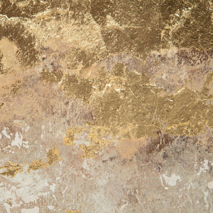 Detail of layered gold leaf and warm neutral paint on Gilded Horizon