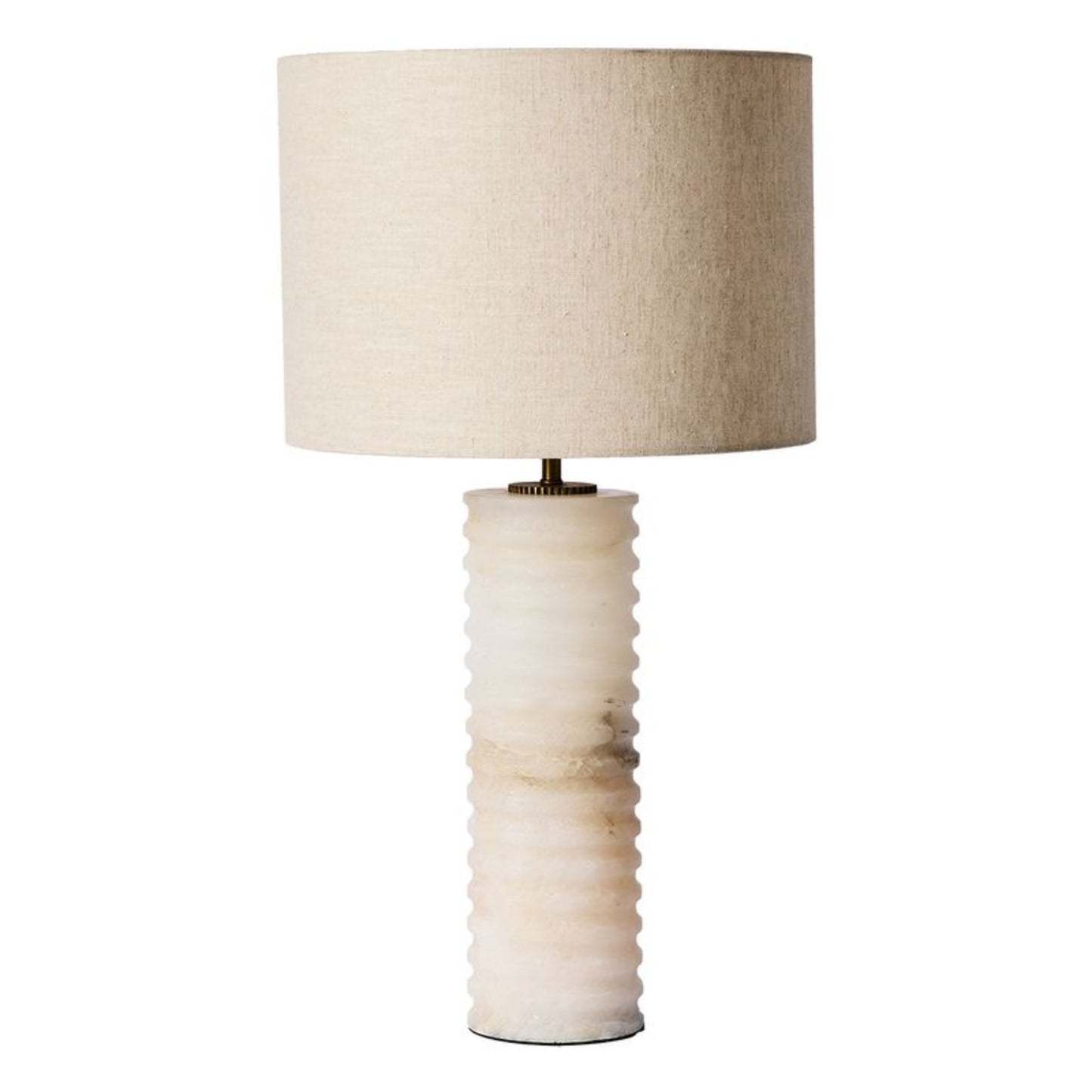Linea Table Lamp with ribbed alabaster base and linen shade