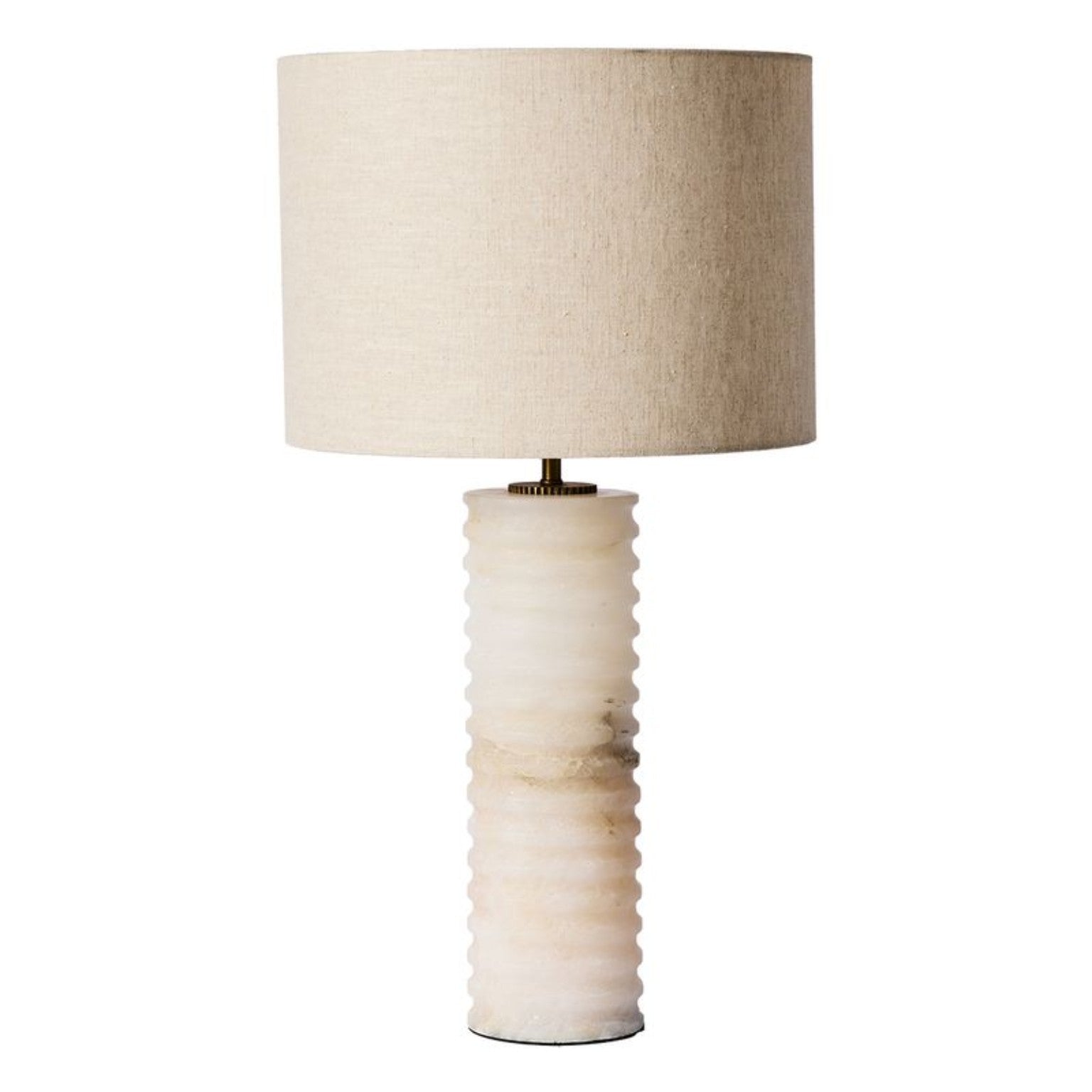 Linea Table Lamp with ribbed alabaster base and linen shade