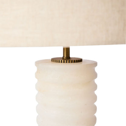 Linea Table Lamp alabaster base and antique brass detail close up